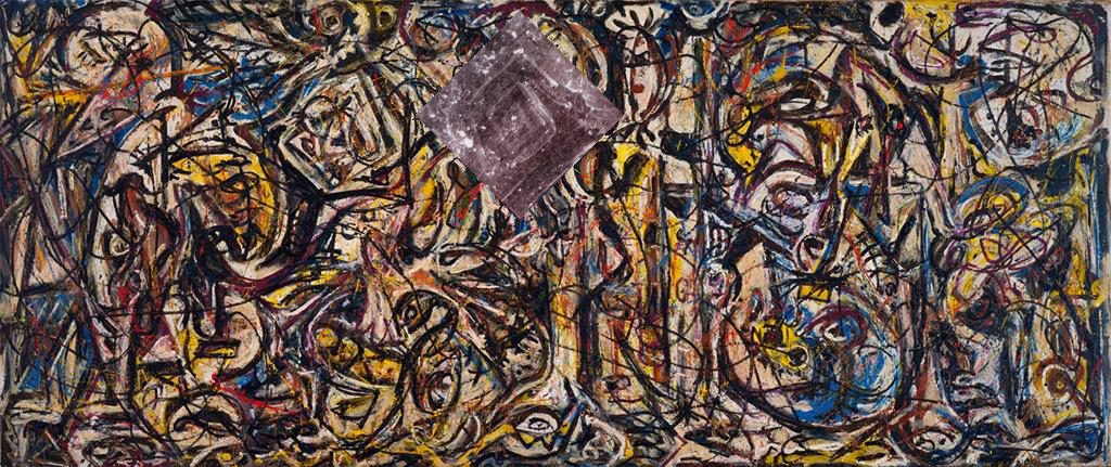 Jackson Pollock, There Were Seven in Eight, ca 1945 with superimposed form from Sea Change X-radiograph.