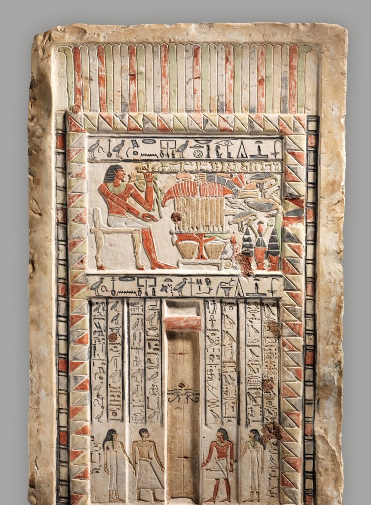 False Door of the Royal Sealer Neferiu, Old Kingdom–First Intermediate Period, Dynasty 8–11, ca. 2150–2010 B.C. From Egypt; Probably from Northern Upper Egypt, Dendera area.Limestone, paint, H. 115.5 cm (45 1/2 in); W. 67.3 cm (26 1/2 in); Th. 12.6 cm (4 15/16 in.) Metropolitan Museum of Art, Gift of J. Pierpont Morgan, 1912, 12.183.8. Image Courtesy of Metropolitan Museum of Art, www.metmuseum.org.